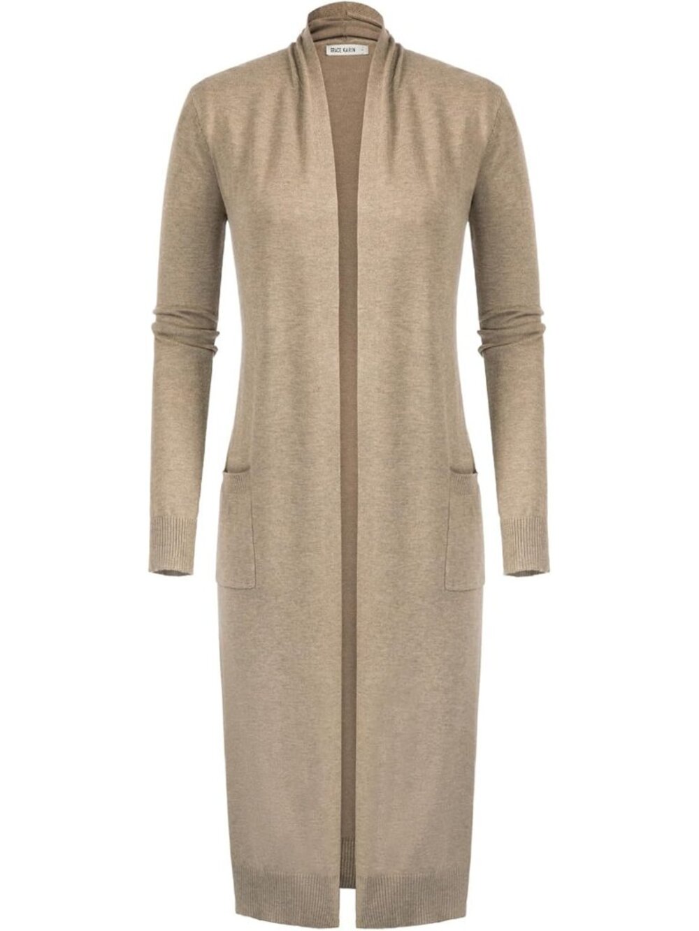 Women's Khaki Lightweight Solid Open Front Maxi Long Knitted Cardigan Sweater
